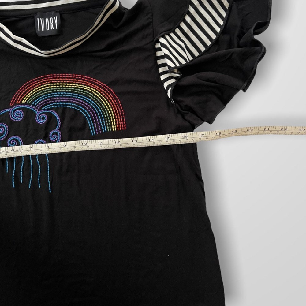 Embroidered Rainbow Shirt With Ruffle Sleeves Size Small - Picture 7 of 8